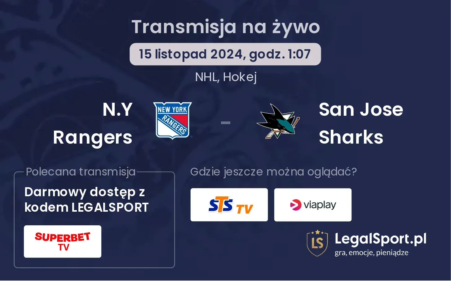 N.Y Rangers - San Jose Sharks transmisja na żywo