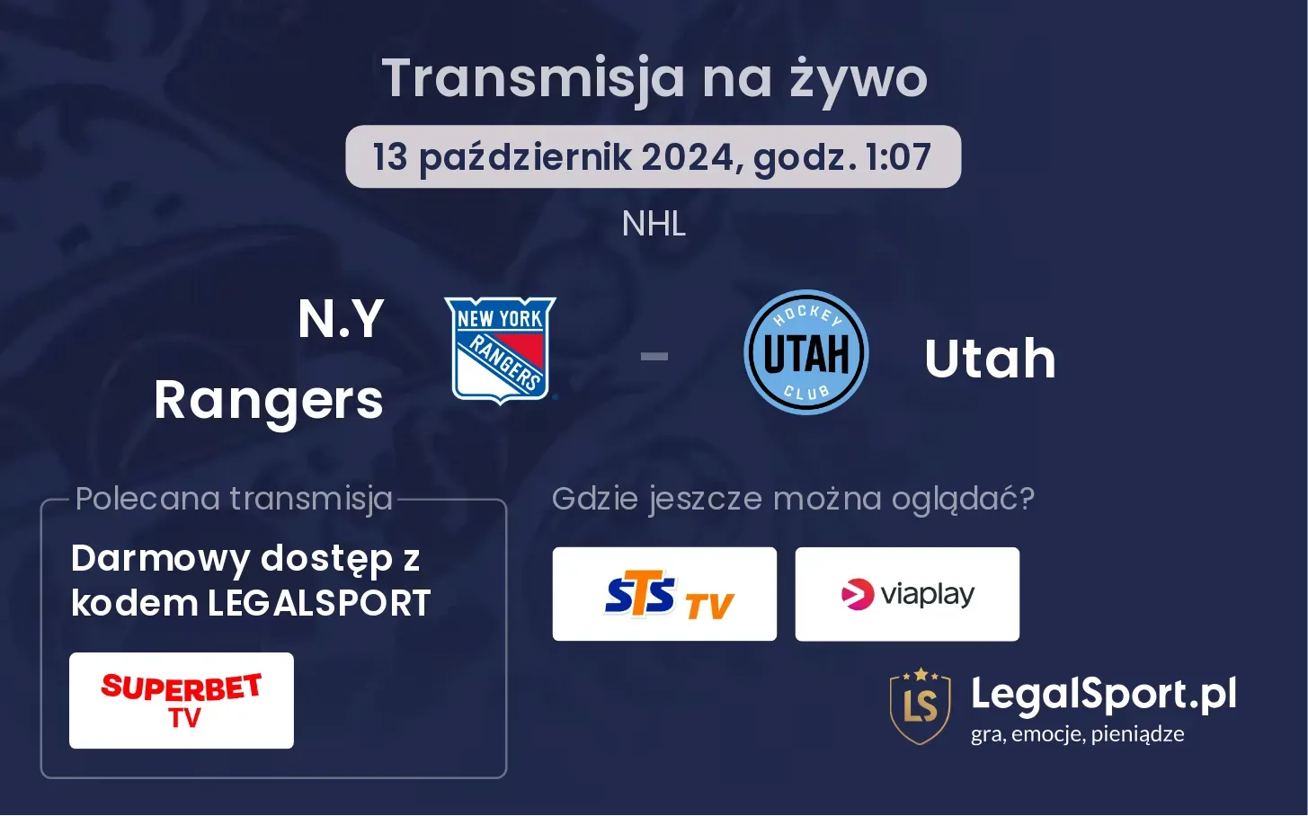 N.Y Rangers - Utah transmisja na żywo