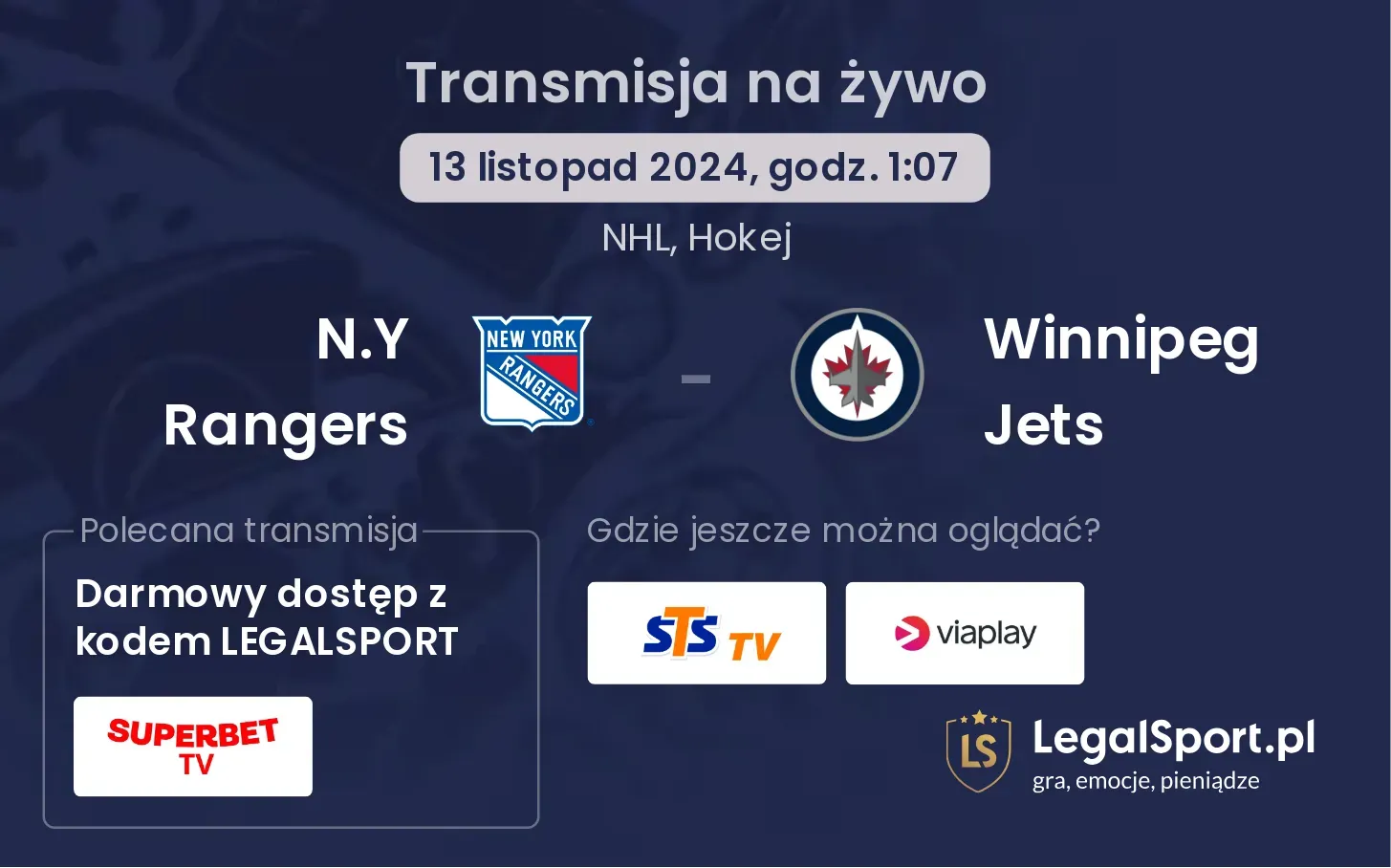 N.Y Rangers - Winnipeg Jets transmisja na żywo