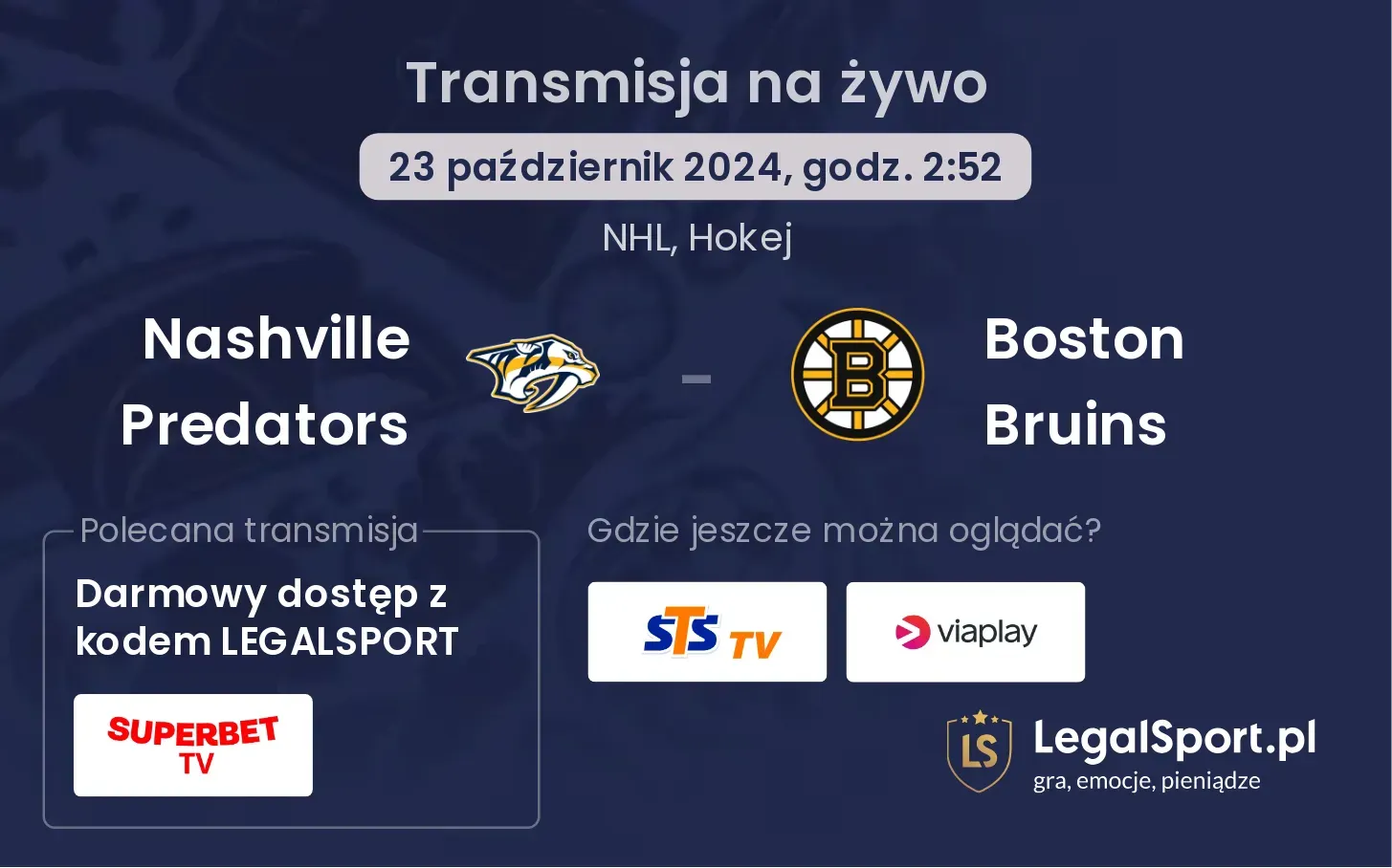 Nashville Predators - Boston Bruins transmisja na żywo