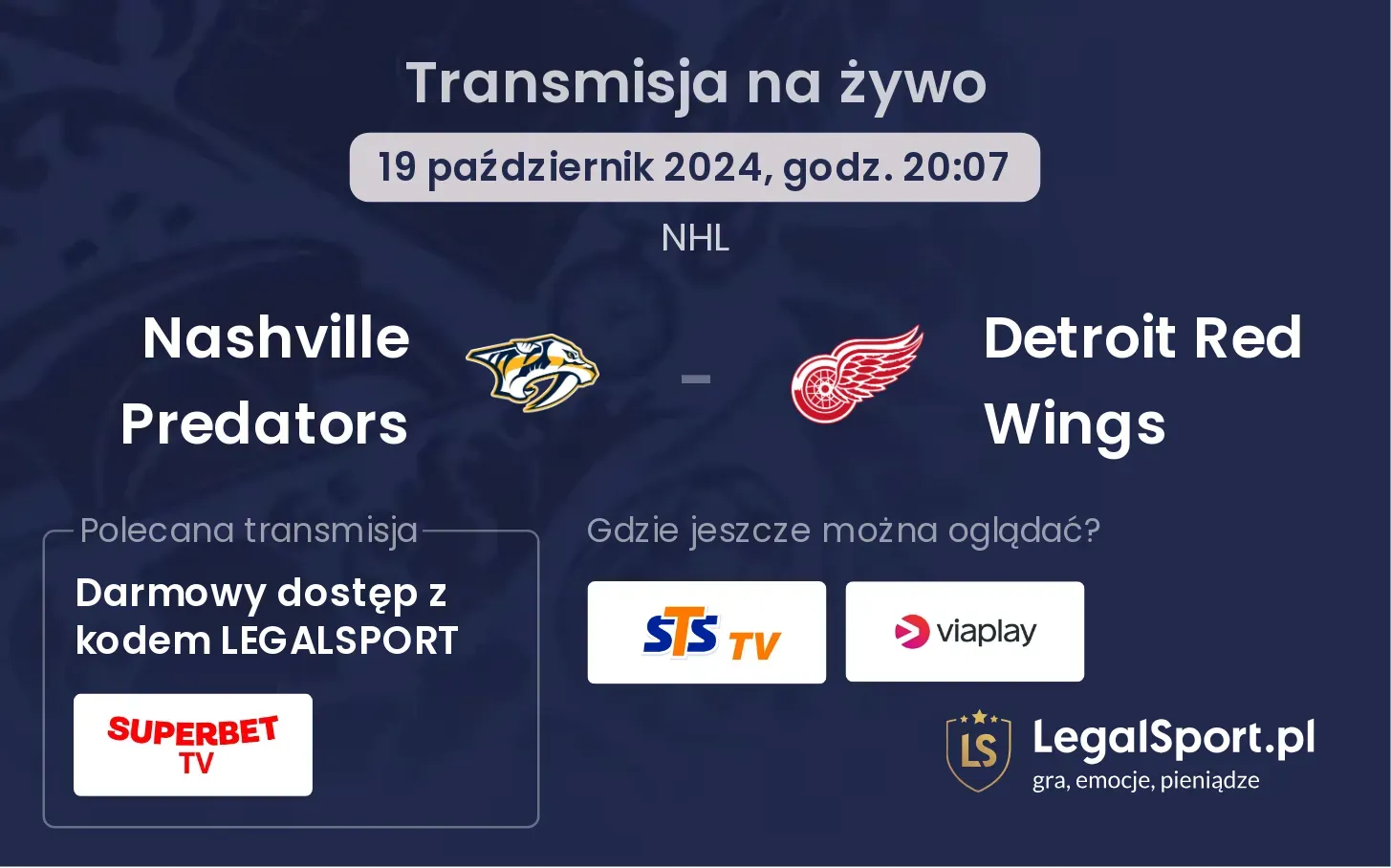 Nashville Predators - Detroit Red Wings transmisja na żywo