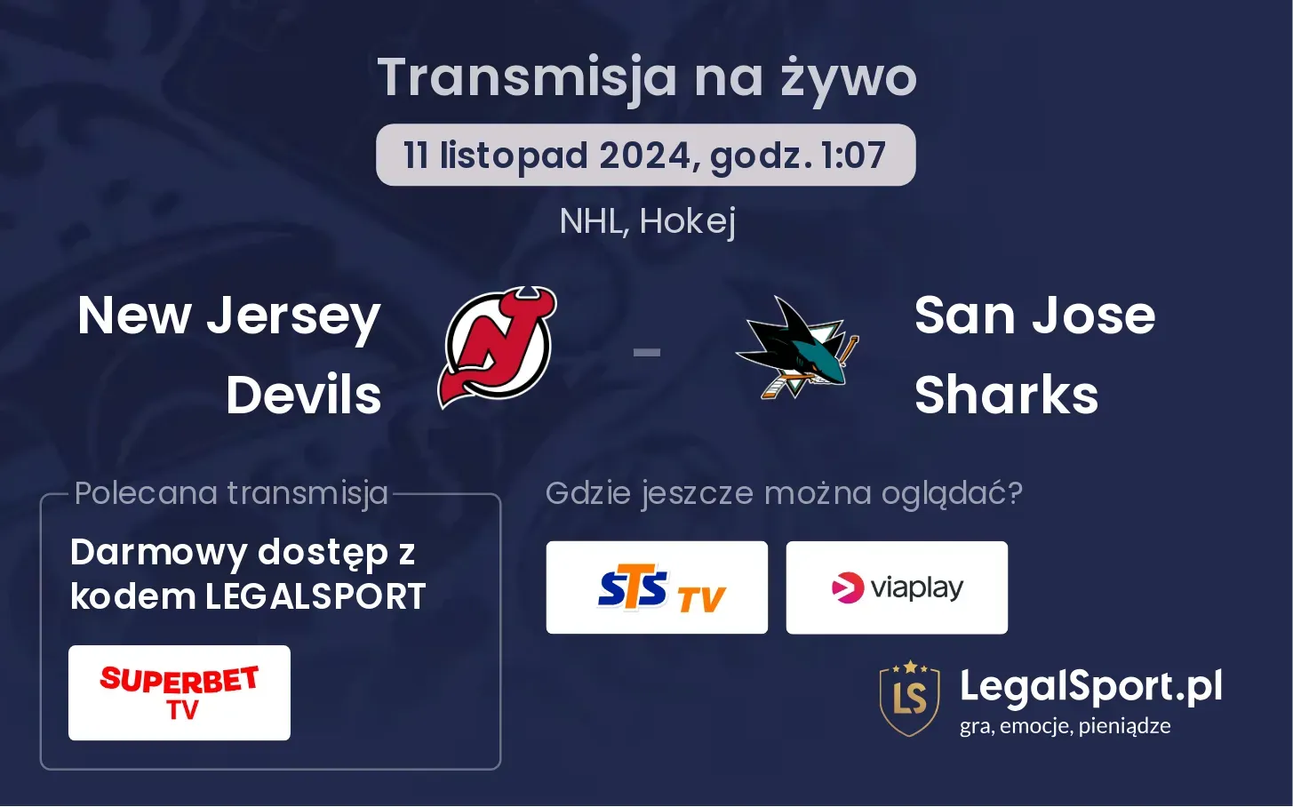 New Jersey Devils - San Jose Sharks transmisja na żywo