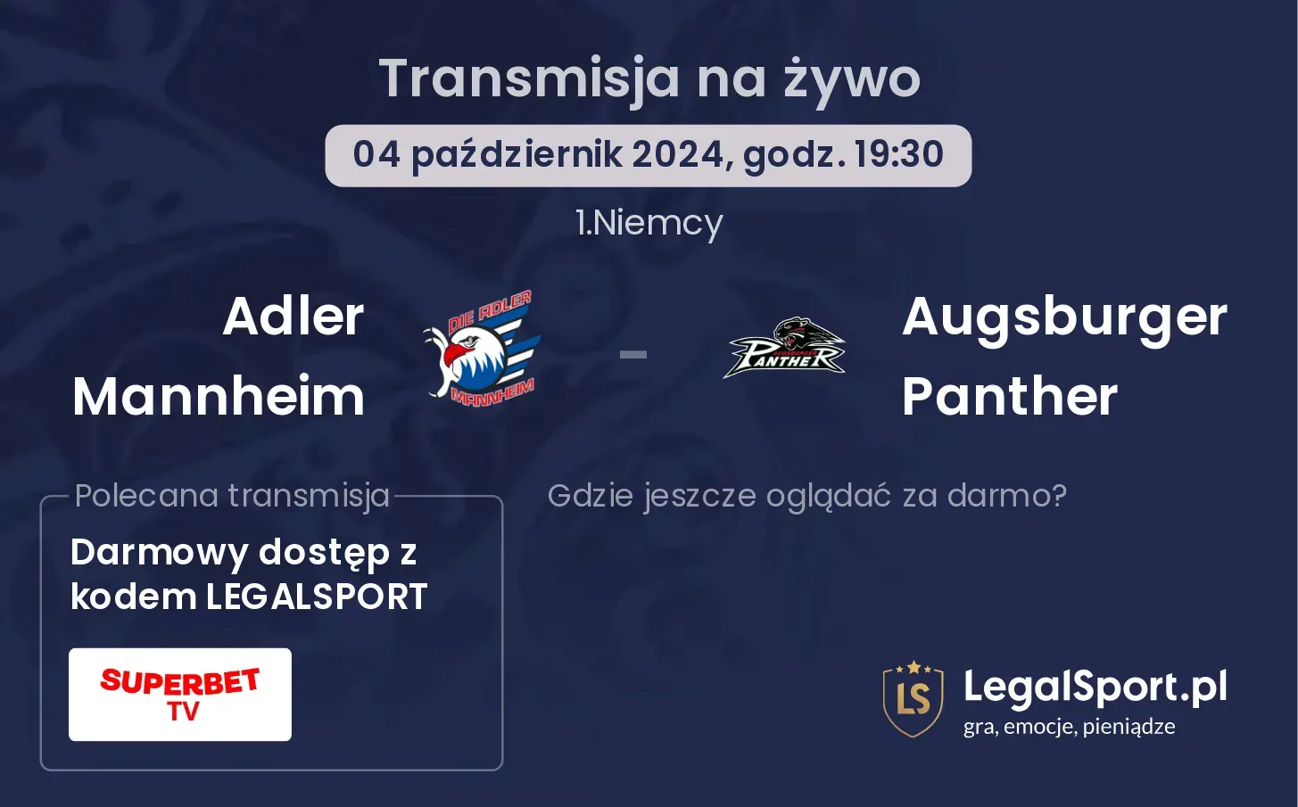 Adler Mannheim - Augsburger Panther transmisja na żywo