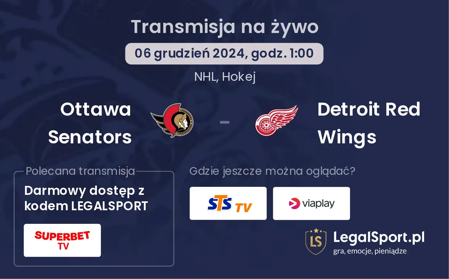 Ottawa Senators - Detroit Red Wings transmisja na żywo