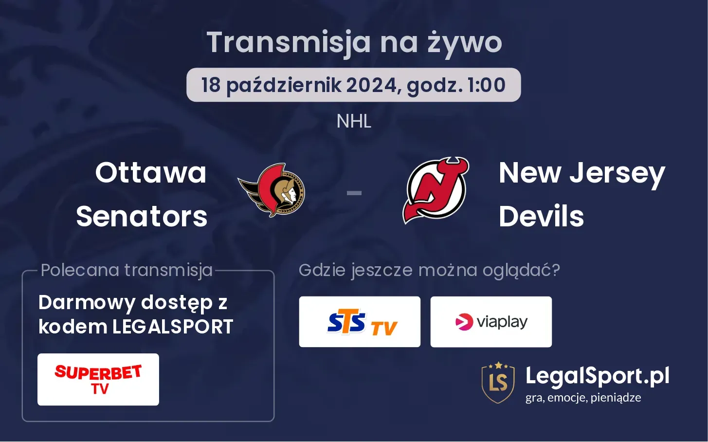 Ottawa Senators - New Jersey Devils transmisja na żywo