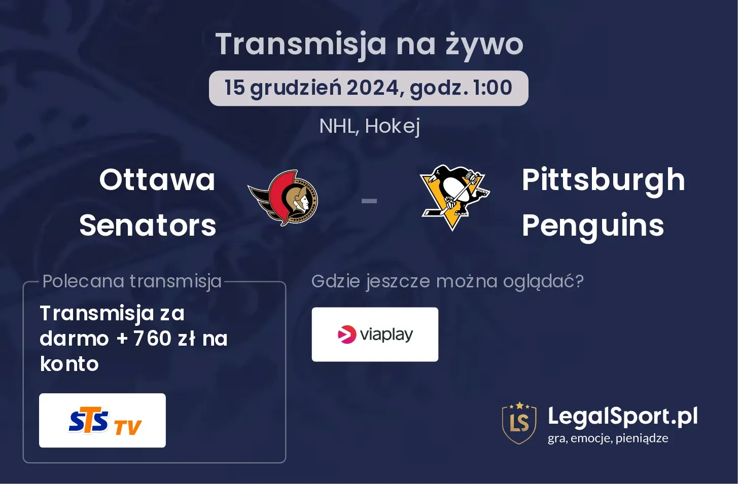 Ottawa Senators - Pittsburgh Penguins transmisja na żywo