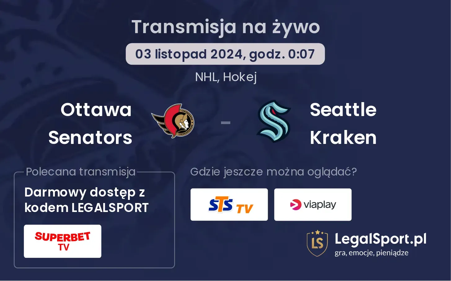 Ottawa Senators - Seattle Kraken transmisja na żywo