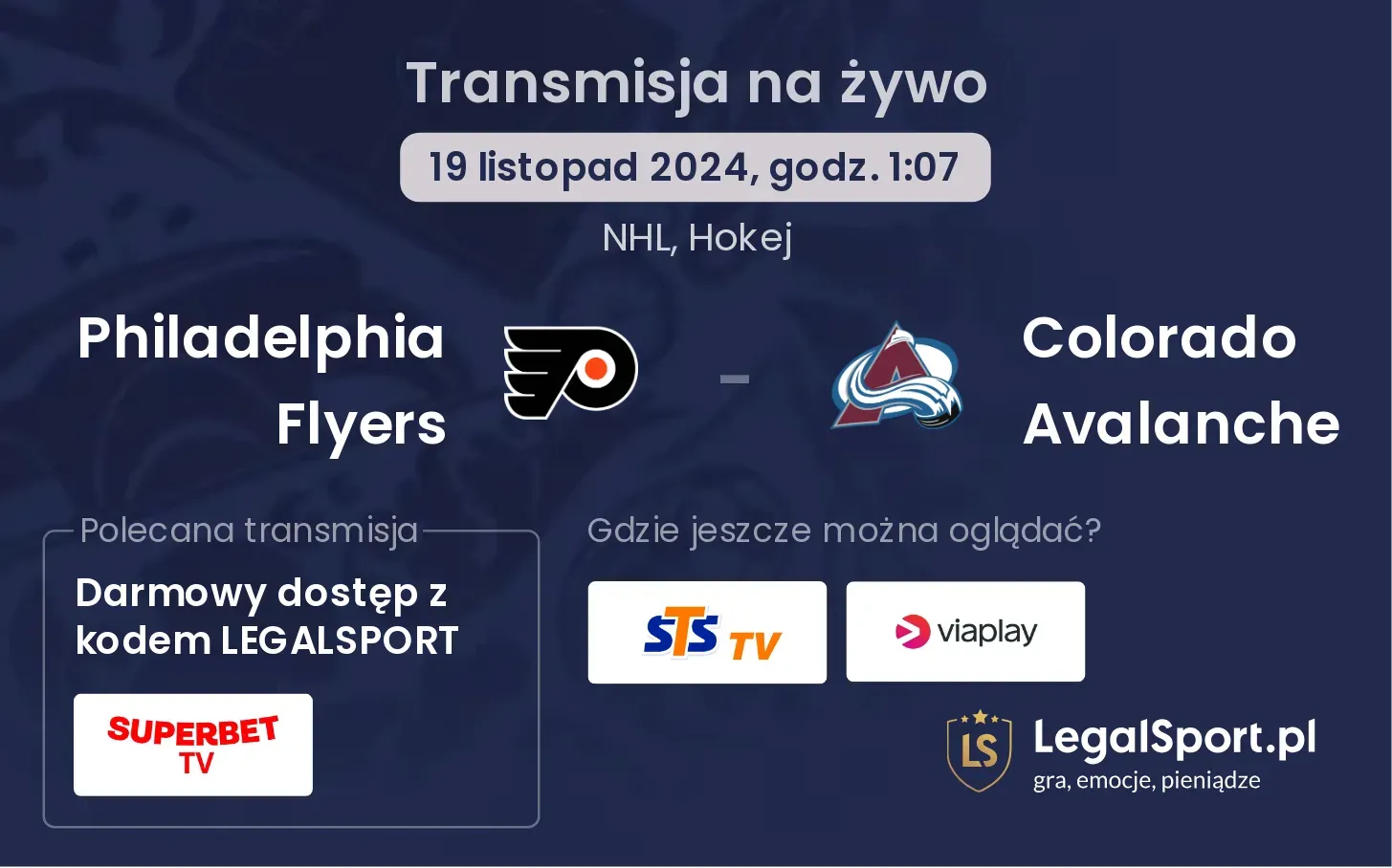 Philadelphia Flyers - Colorado Avalanche transmisja na żywo