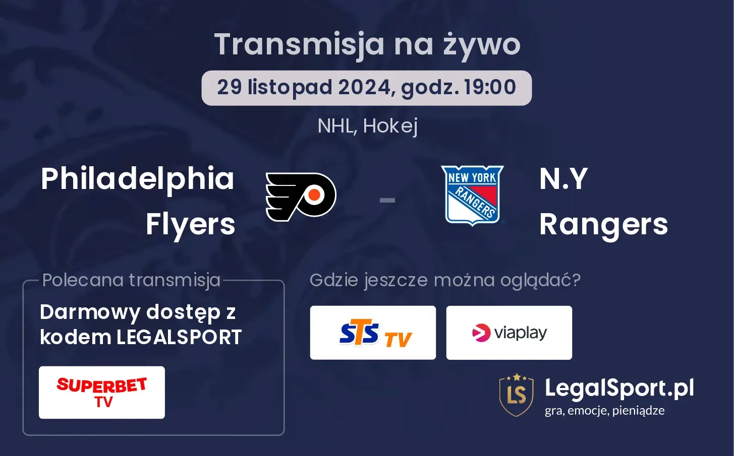 Philadelphia Flyers - N.Y Rangers transmisja na żywo