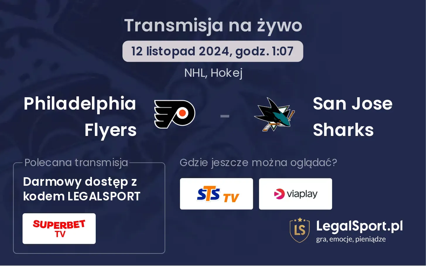 Philadelphia Flyers - San Jose Sharks transmisja na żywo