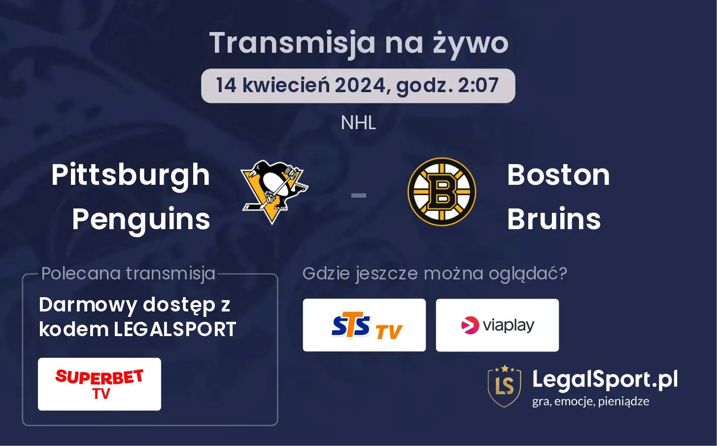 Pittsburgh Penguins - Boston Bruins transmisja na żywo