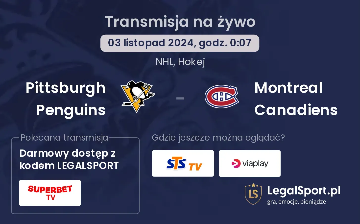 Pittsburgh Penguins - Montreal Canadiens transmisja na żywo