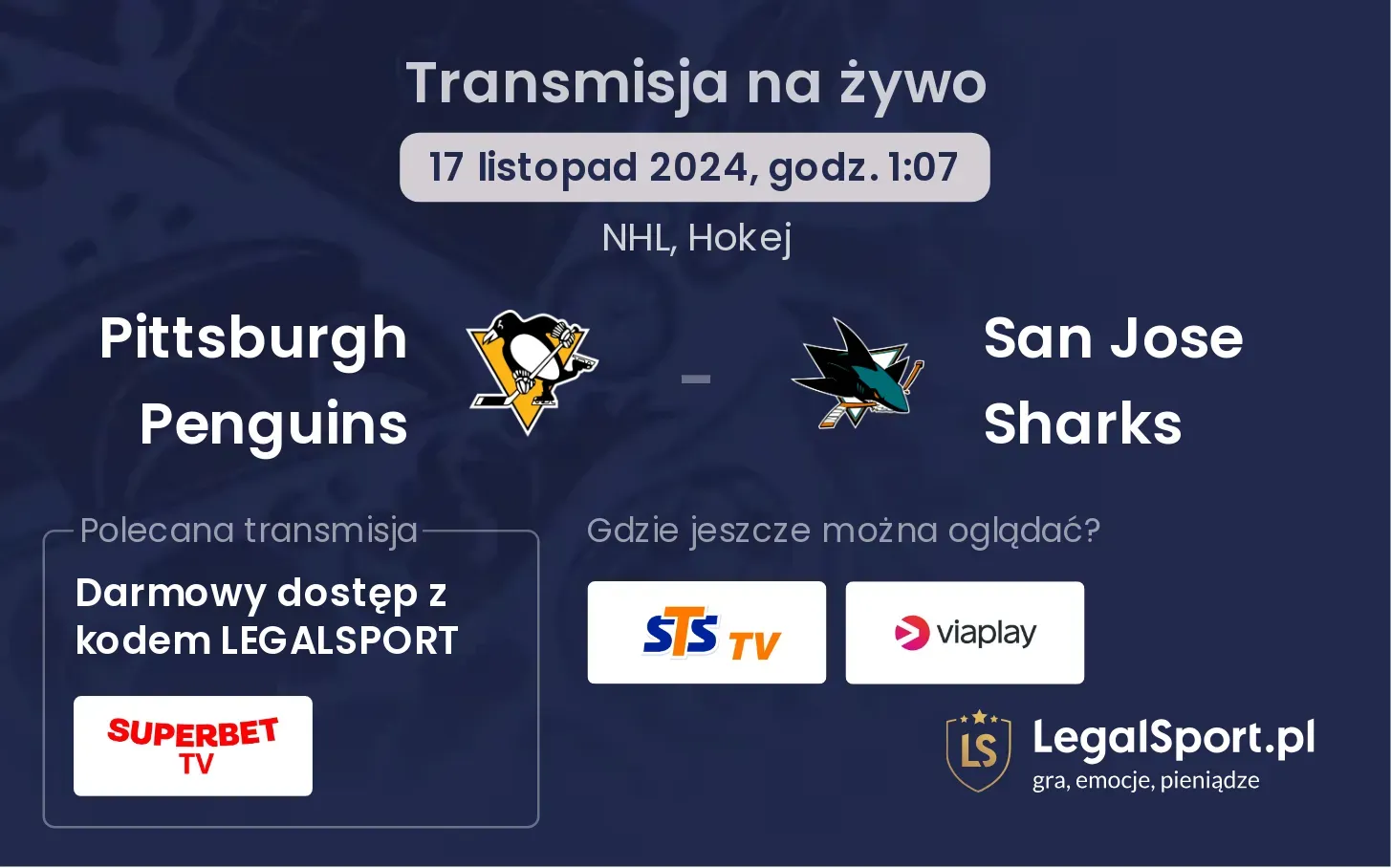 Pittsburgh Penguins - San Jose Sharks transmisja na żywo