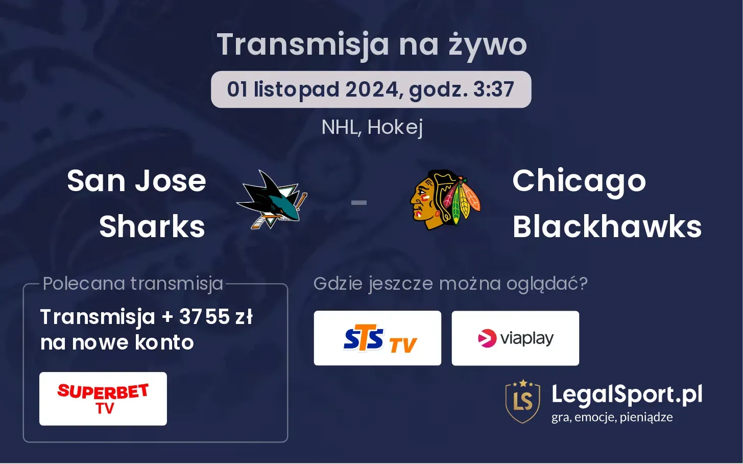 San Jose Sharks - Chicago Blackhawks transmisja na żywo