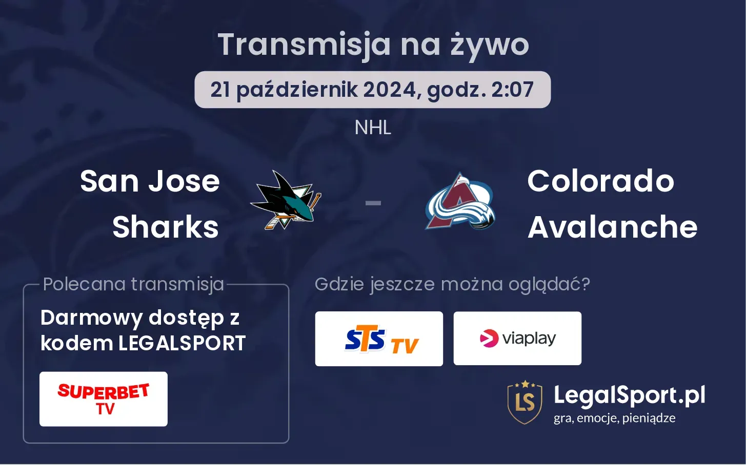 San Jose Sharks - Colorado Avalanche transmisja na żywo