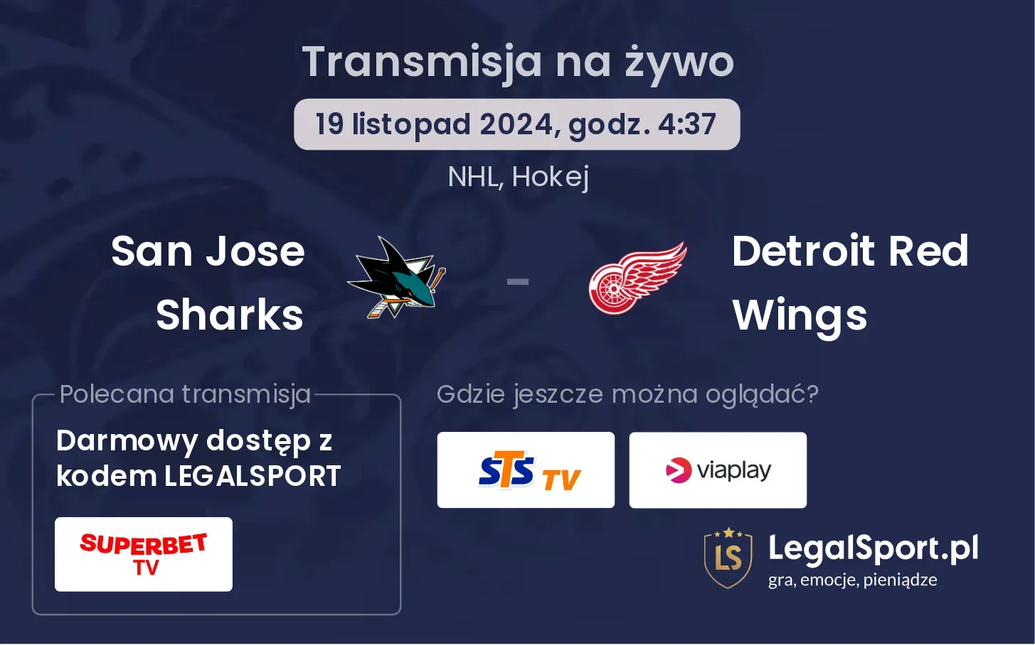 San Jose Sharks - Detroit Red Wings transmisja na żywo