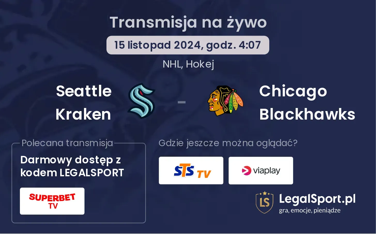 Seattle Kraken - Chicago Blackhawks transmisja na żywo