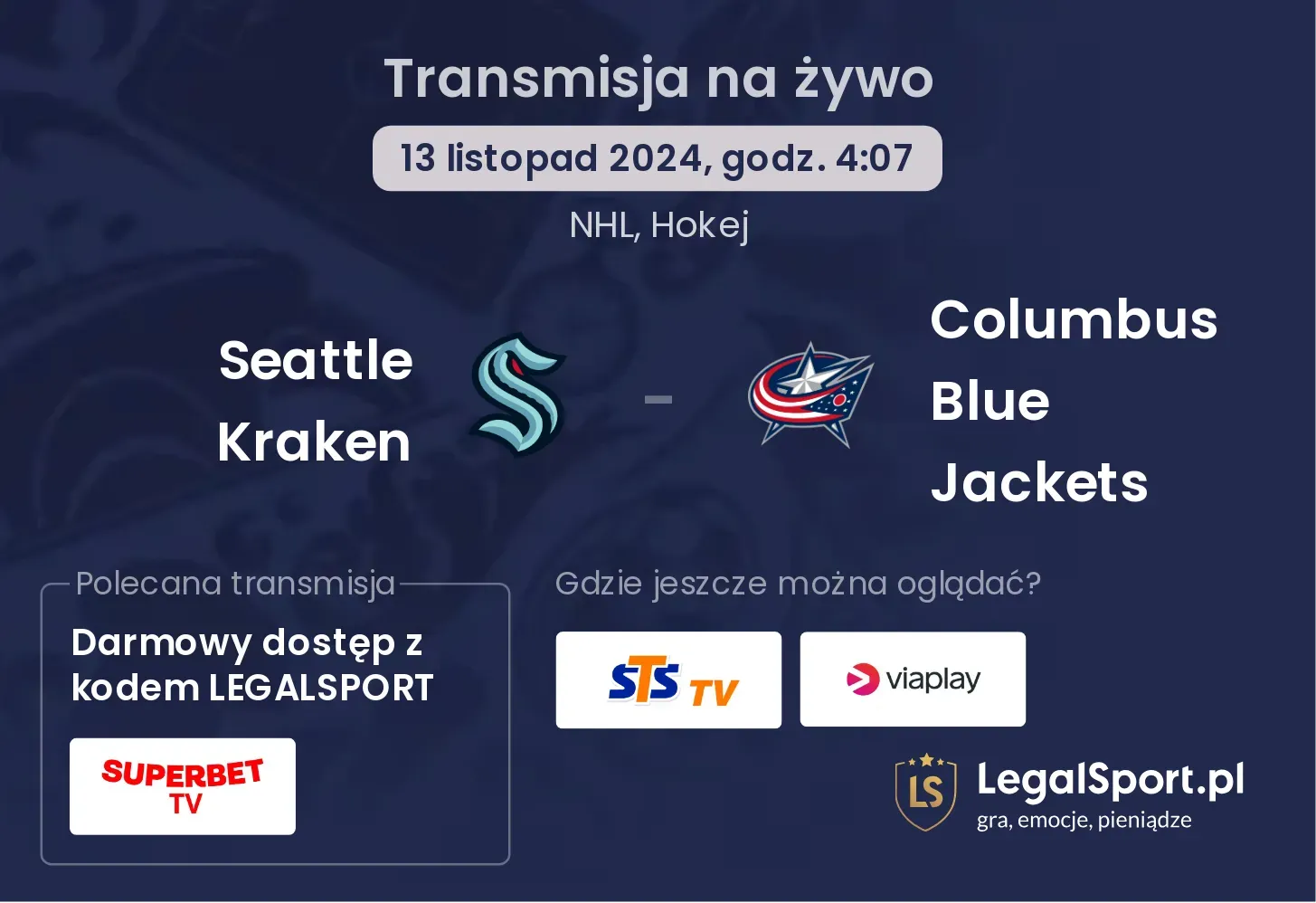 Seattle Kraken - Columbus Blue Jackets transmisja na żywo