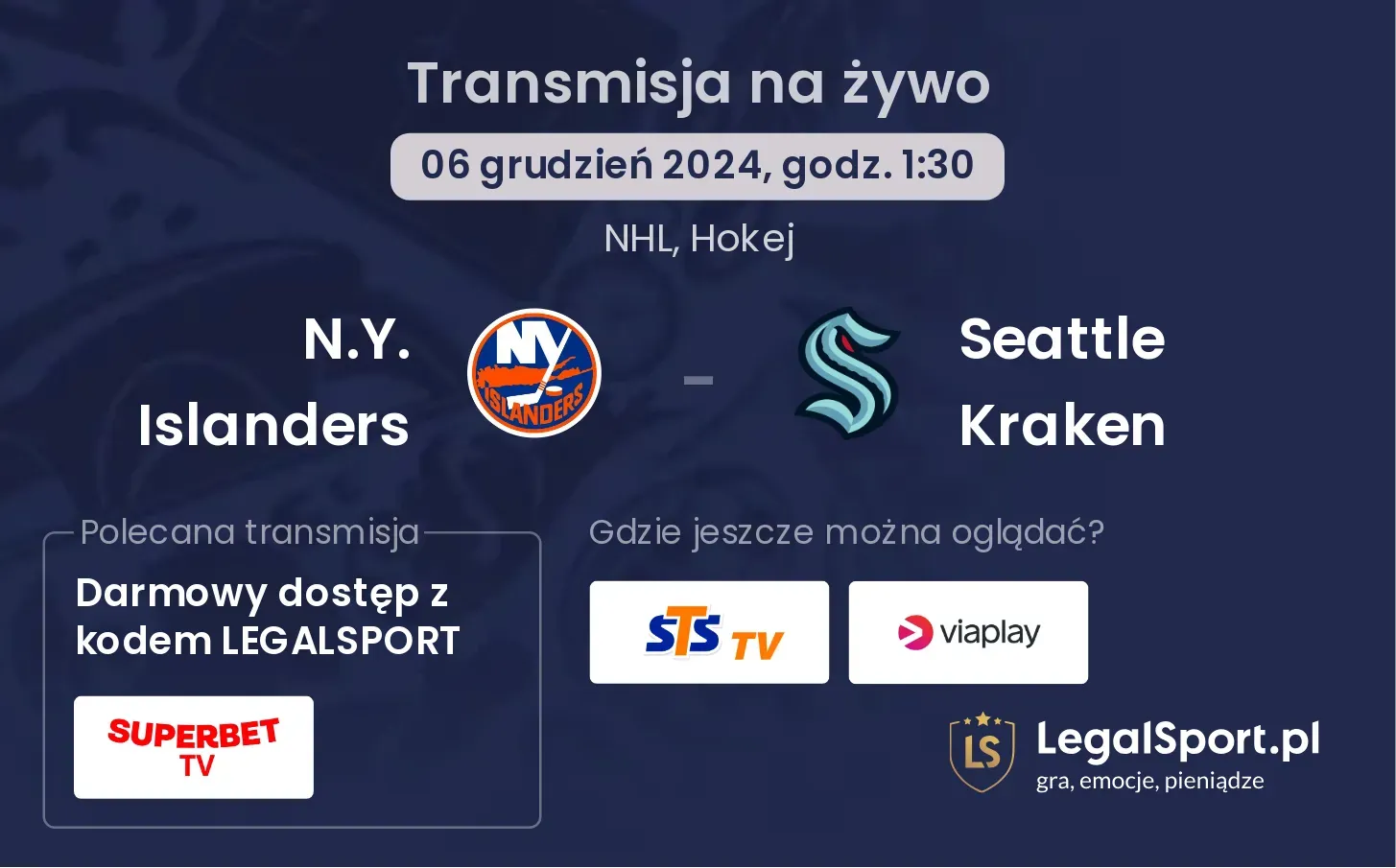 Seattle Kraken - N.Y. Islanders transmisja na żywo