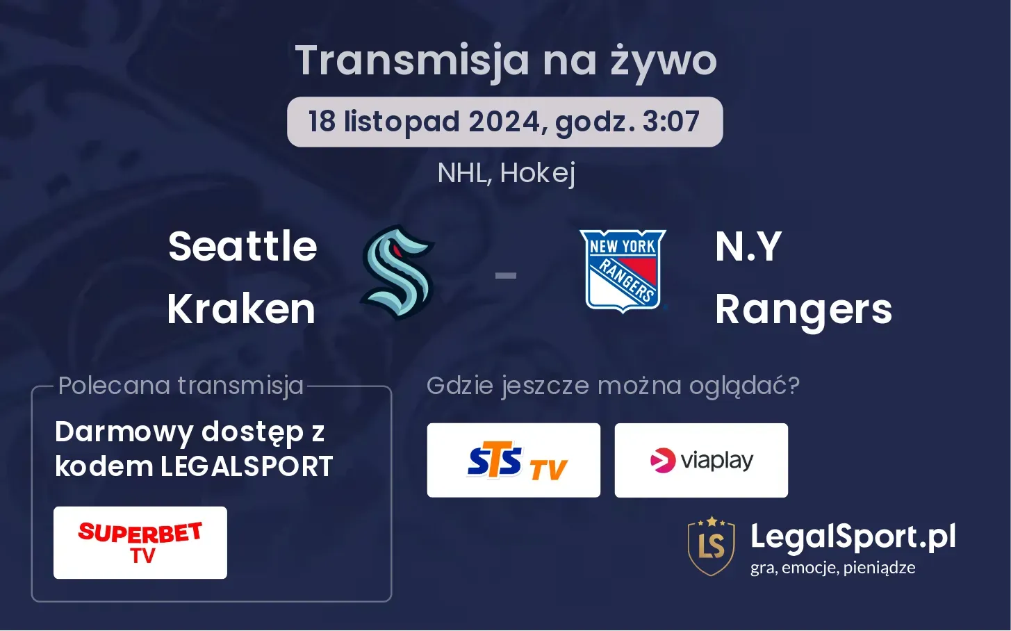 Seattle Kraken - N.Y Rangers transmisja na żywo