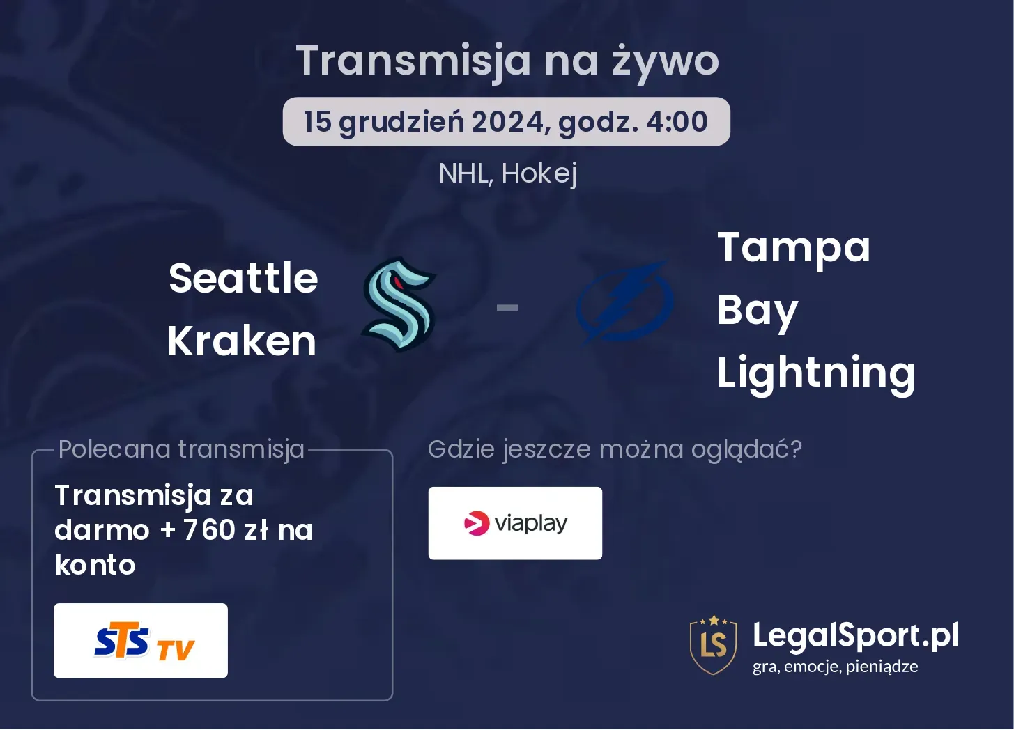 Seattle Kraken - Tampa Bay Lightning transmisja na żywo