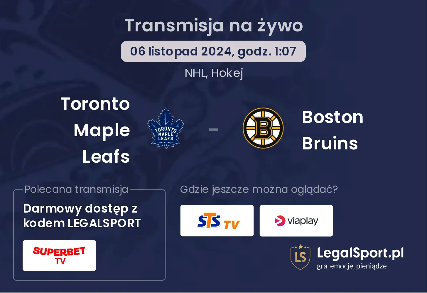 Toronto Maple Leafs - Boston Bruins transmisja na żywo