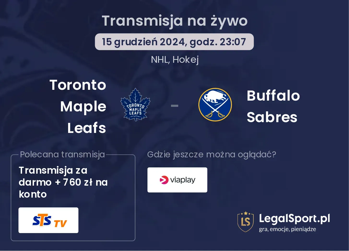 Toronto Maple Leafs - Buffalo Sabres transmisja na żywo