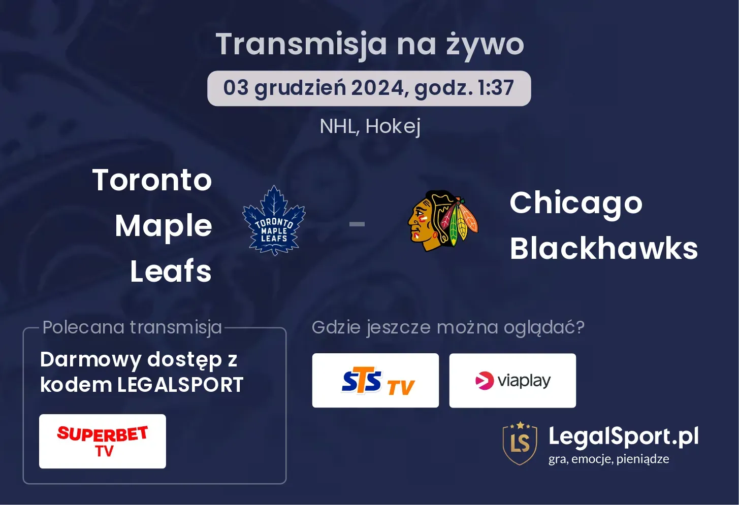 Toronto Maple Leafs - Chicago Blackhawks transmisja na żywo