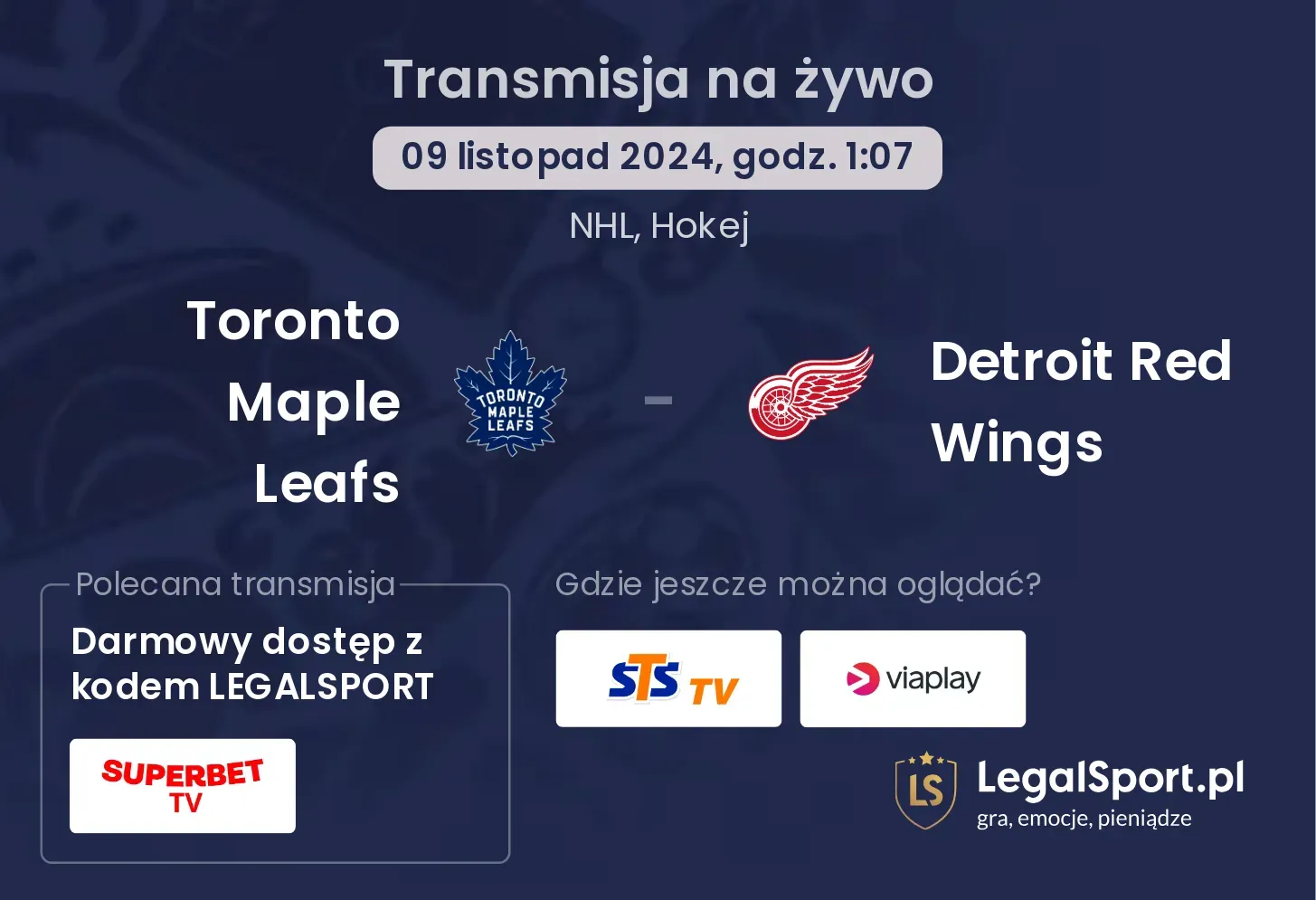 Toronto Maple Leafs - Detroit Red Wings transmisja na żywo