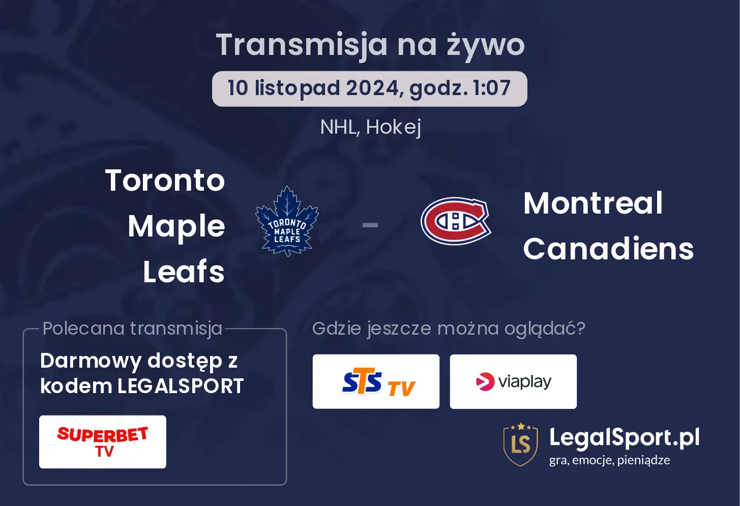 Toronto Maple Leafs - Montreal Canadiens transmisja na żywo