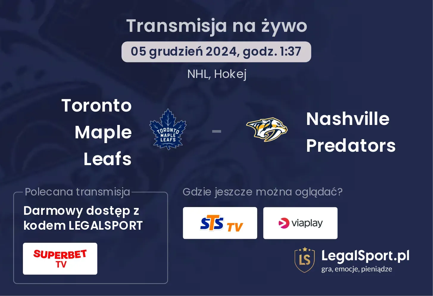 Toronto Maple Leafs - Nashville Predators transmisja na żywo