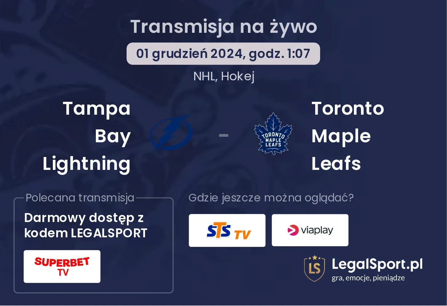 Toronto Maple Leafs - Tampa Bay Lightning transmisja na żywo