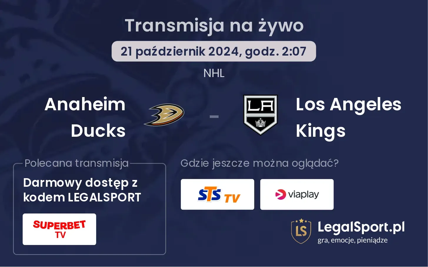 Anaheim Ducks - Los Angeles Kings transmisja na żywo