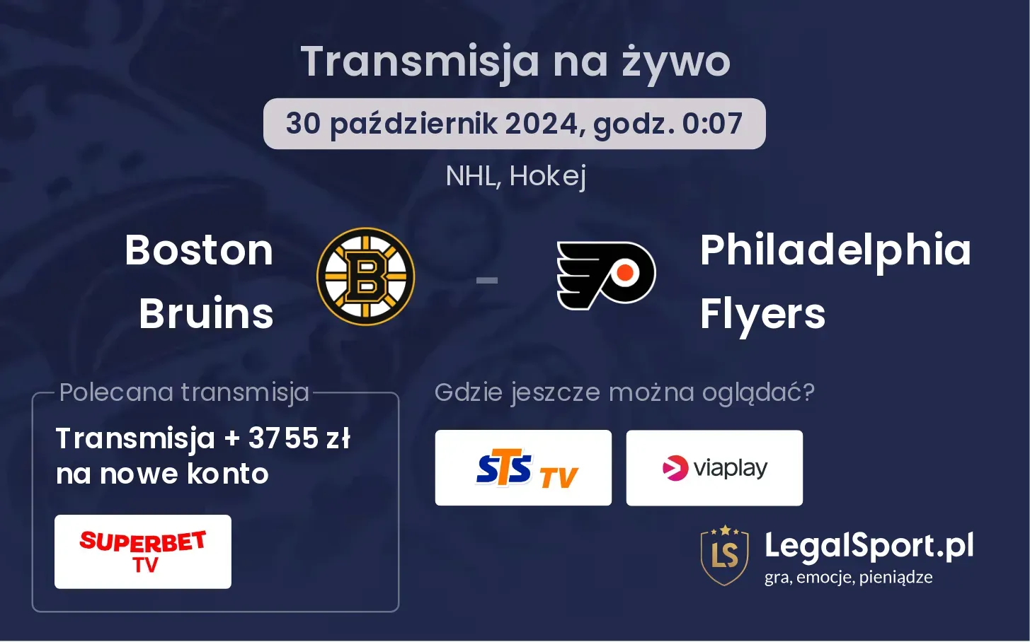 Boston Bruins - Philadelphia Flyers transmisja na żywo