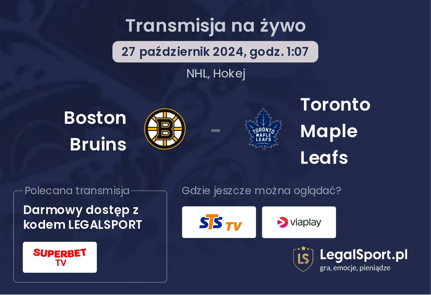 Boston Bruins - Toronto Maple Leafs transmisja na żywo