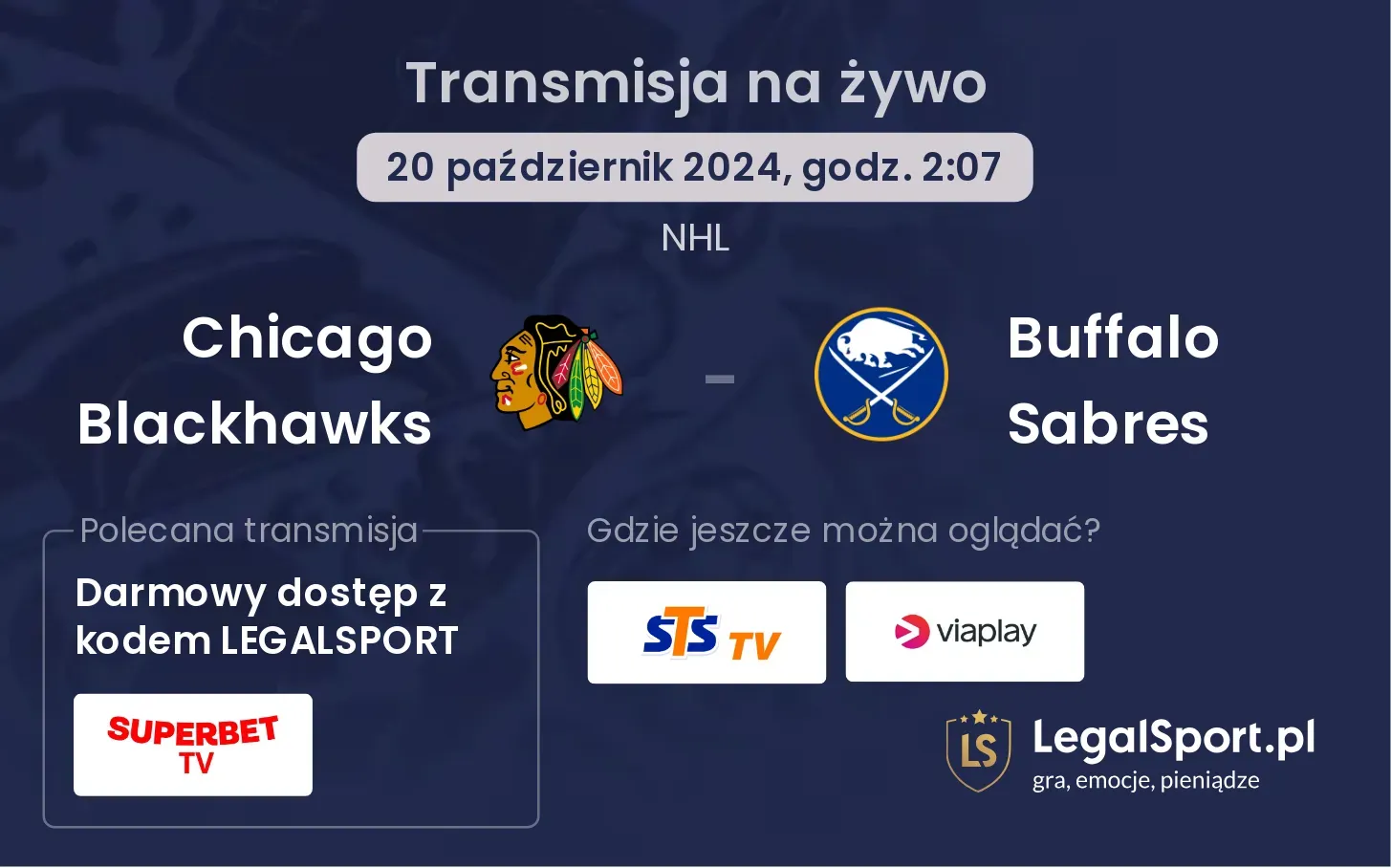 Chicago Blackhawks - Buffalo Sabres transmisja na żywo