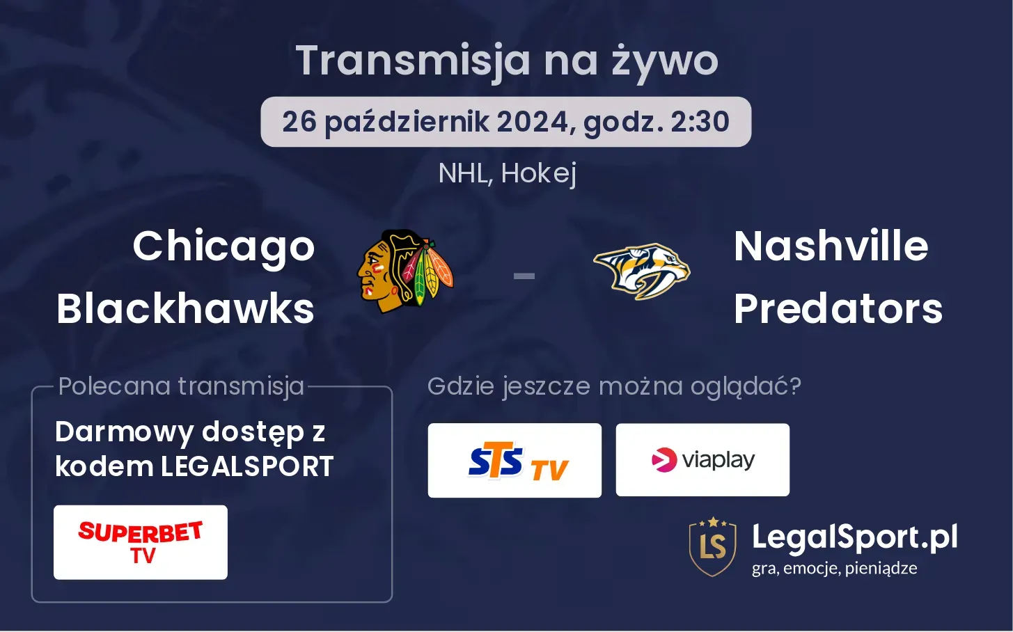 Chicago Blackhawks - Nashville Predators transmisja na żywo