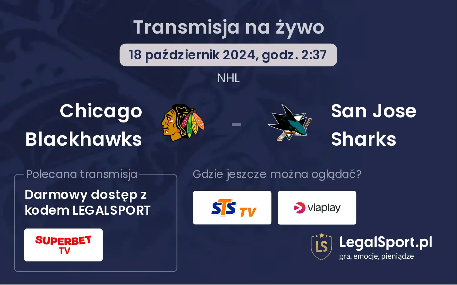 Chicago Blackhawks - San Jose Sharks transmisja na żywo