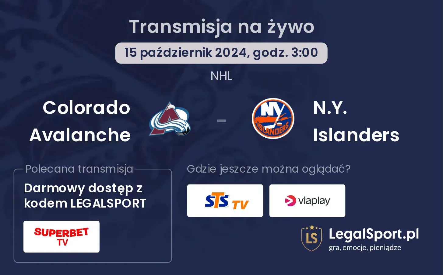 Colorado Avalanche - N.Y. Islanders transmisja na żywo