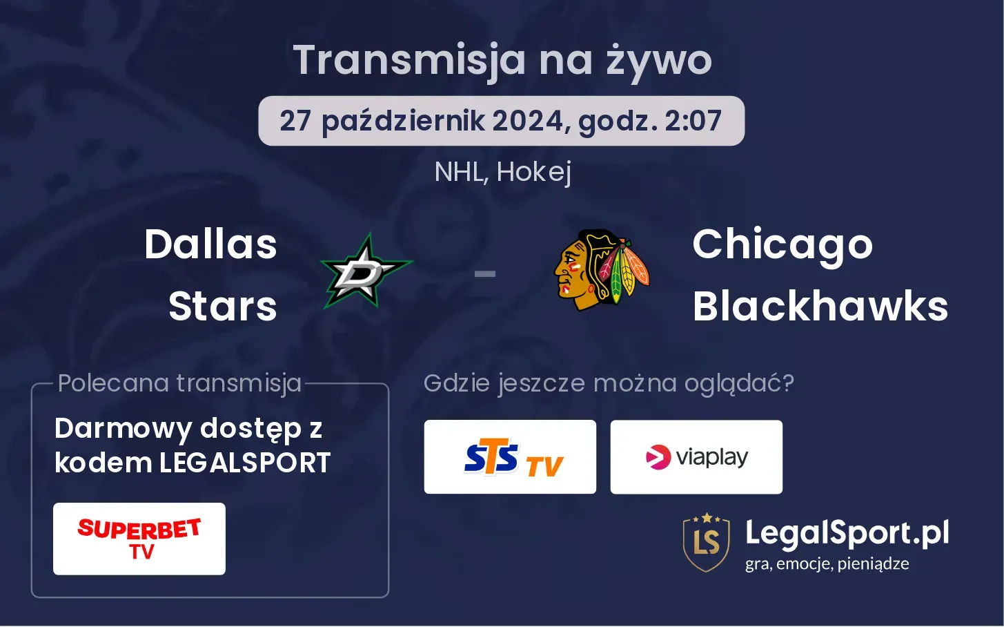 Dallas Stars - Chicago Blackhawks transmisja na żywo