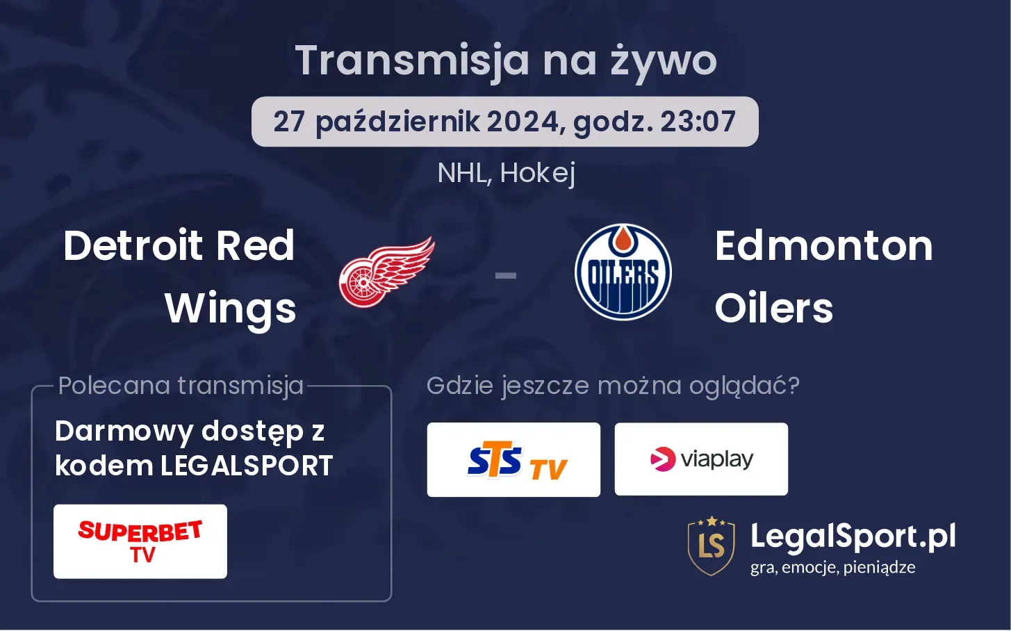 Detroit Red Wings - Edmonton Oilers transmisja na żywo