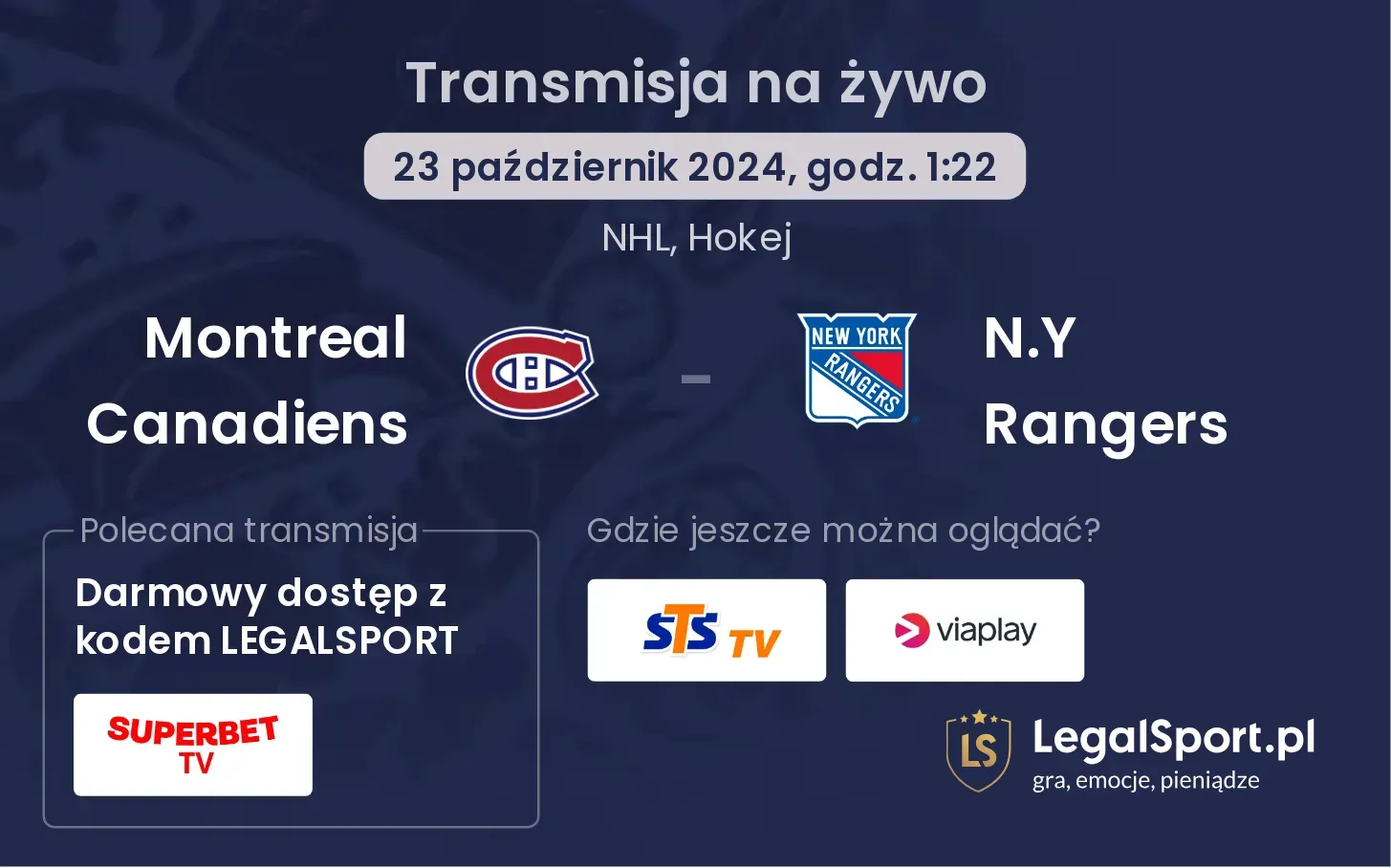 Montreal Canadiens - N.Y Rangers transmisja na żywo