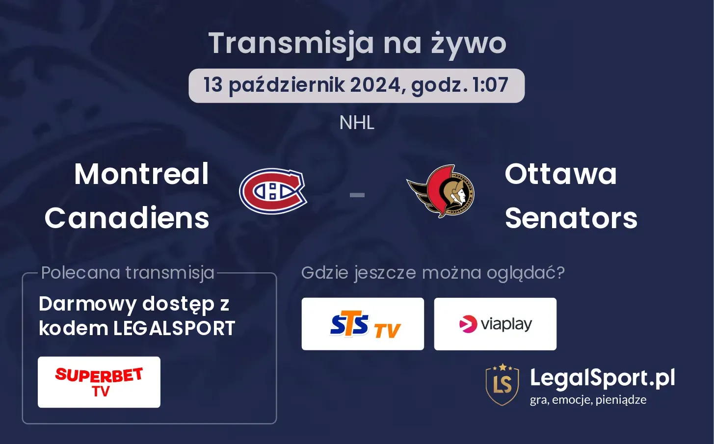 Montreal Canadiens - Ottawa Senators transmisja na żywo