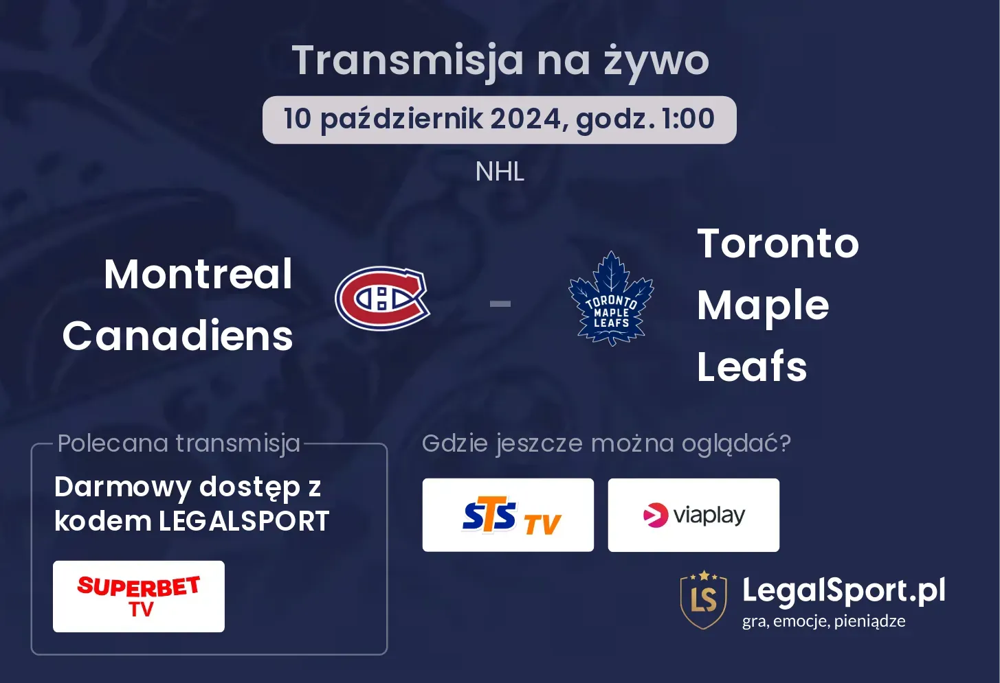 Montreal Canadiens - Toronto Maple Leafs transmisja na żywo