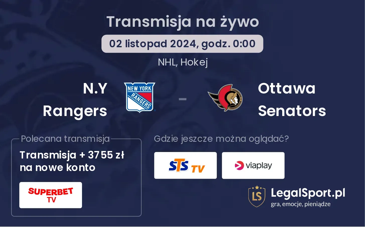 N.Y Rangers - Ottawa Senators transmisja na żywo