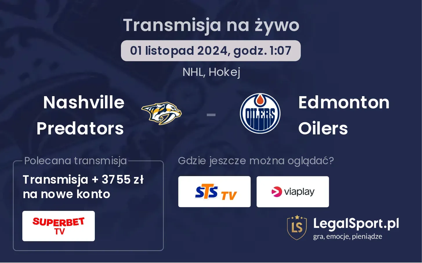 Nashville Predators - Edmonton Oilers transmisja na żywo