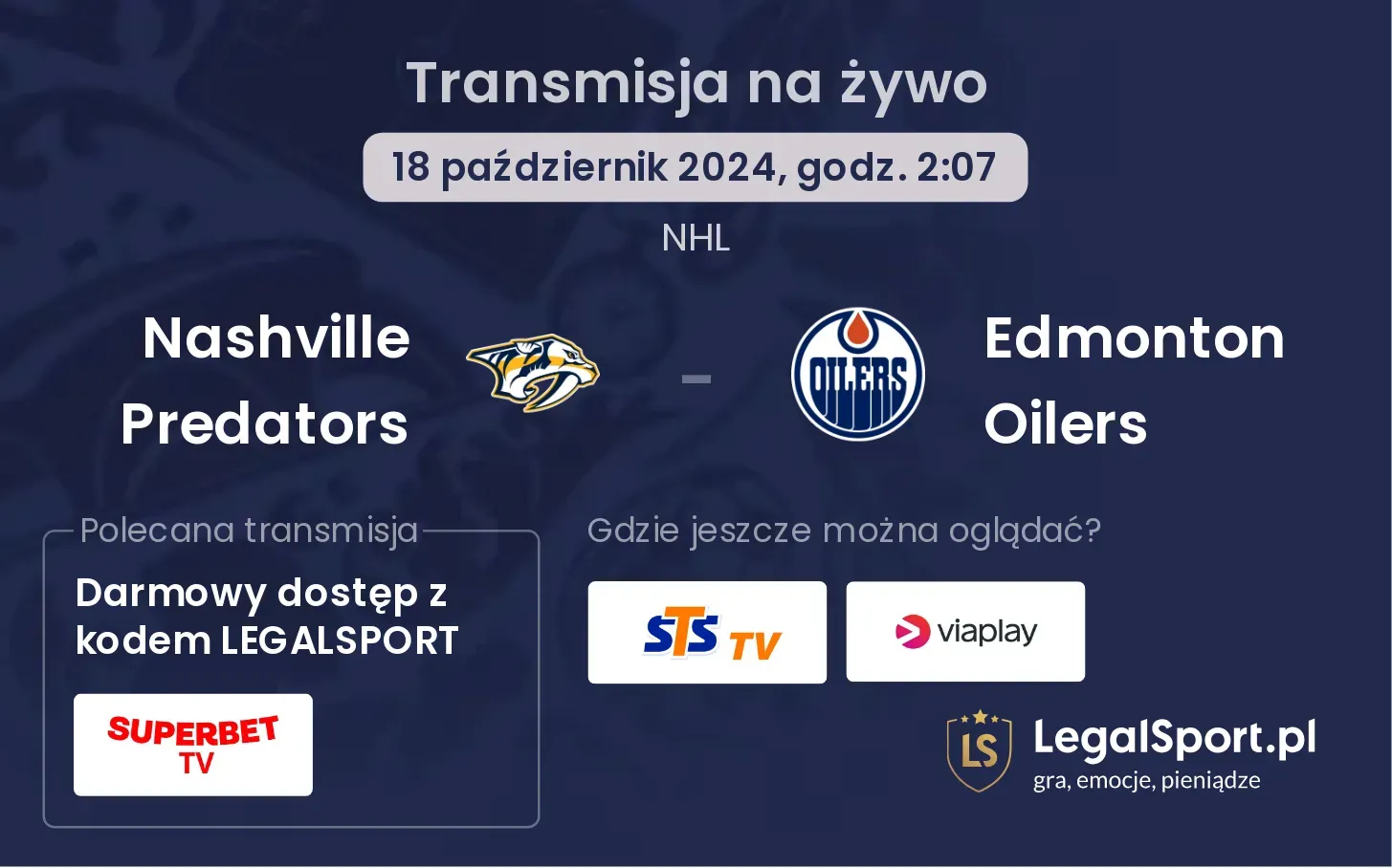 Nashville Predators - Edmonton Oilers transmisja na żywo