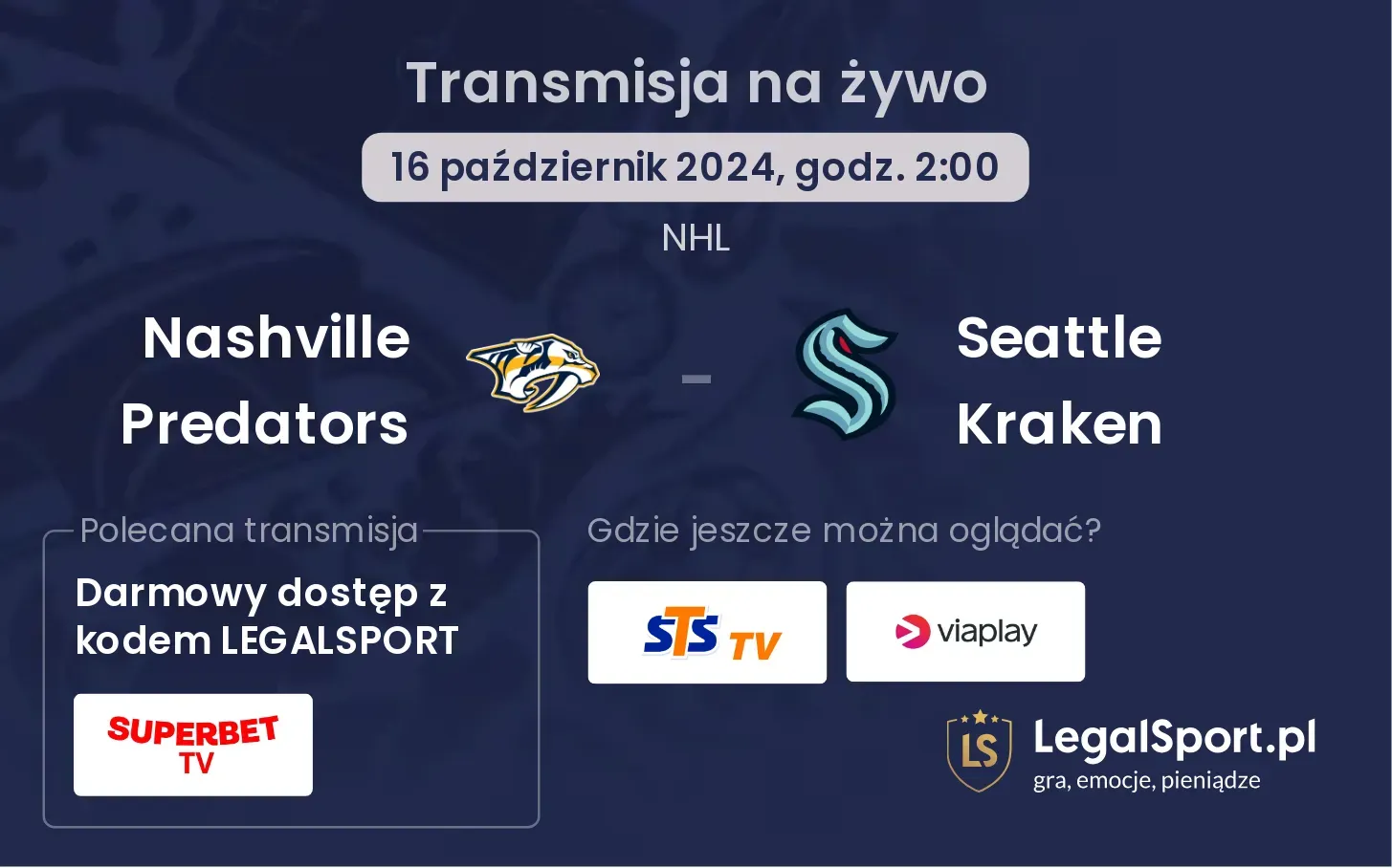 Nashville Predators - Seattle Kraken transmisja na żywo