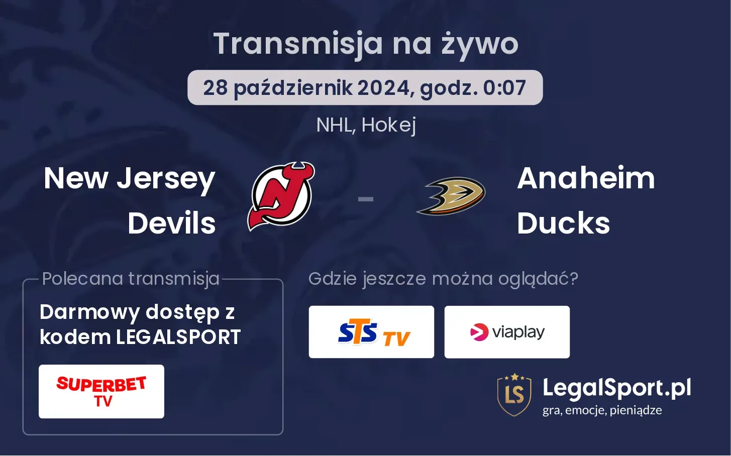 New Jersey Devils - Anaheim Ducks transmisja na żywo