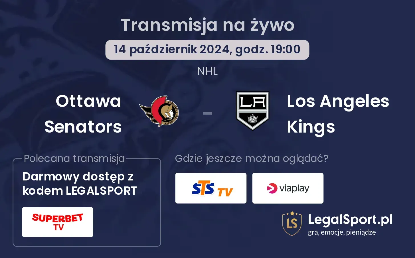 Ottawa Senators - Los Angeles Kings transmisja na żywo